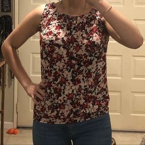 Red floral printed banded bottom tank